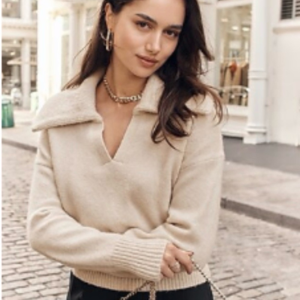 Express Collared V-neck Long Sleeved Sweater